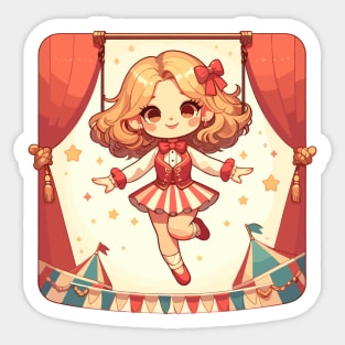 Circus girl give show on flying trapeze Sticker